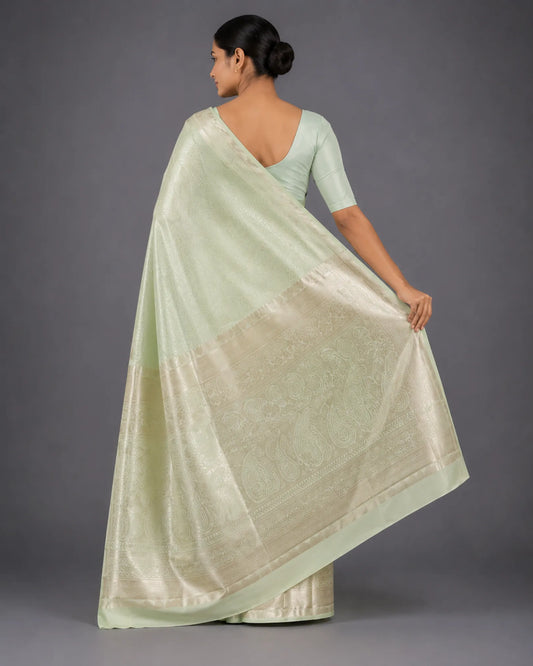 Light Mint Green Pure Tissue Brocade Silk Saree