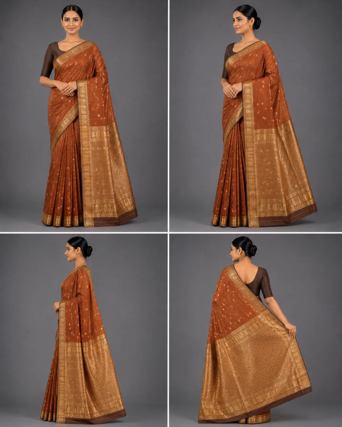 Rust Orange Powerloom Silk Saree with Kanjivaram Border