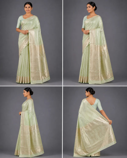 Light Mint Green Pure Tissue Brocade Silk Saree