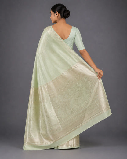 Light Mint Green Pure Tissue Brocade Silk Saree