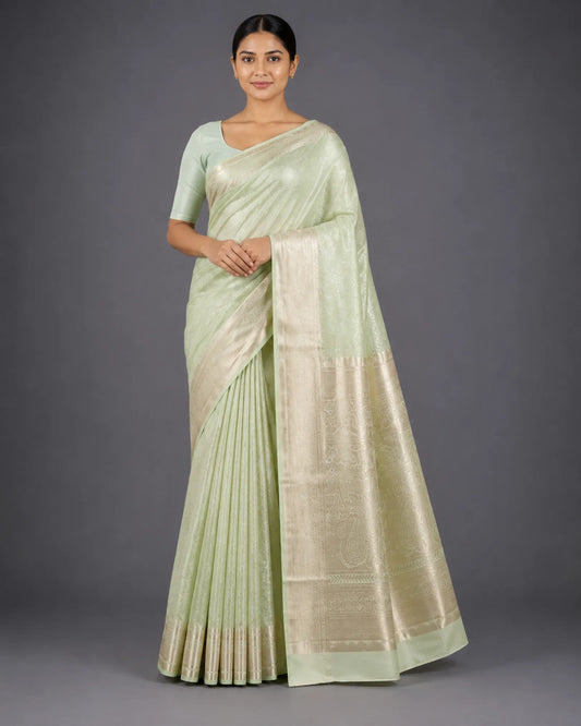 Light Mint Green Pure Tissue Brocade Silk Saree