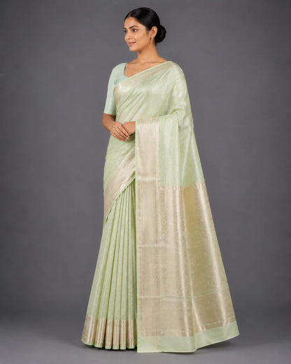 Light Mint Green Pure Tissue Brocade Silk Saree