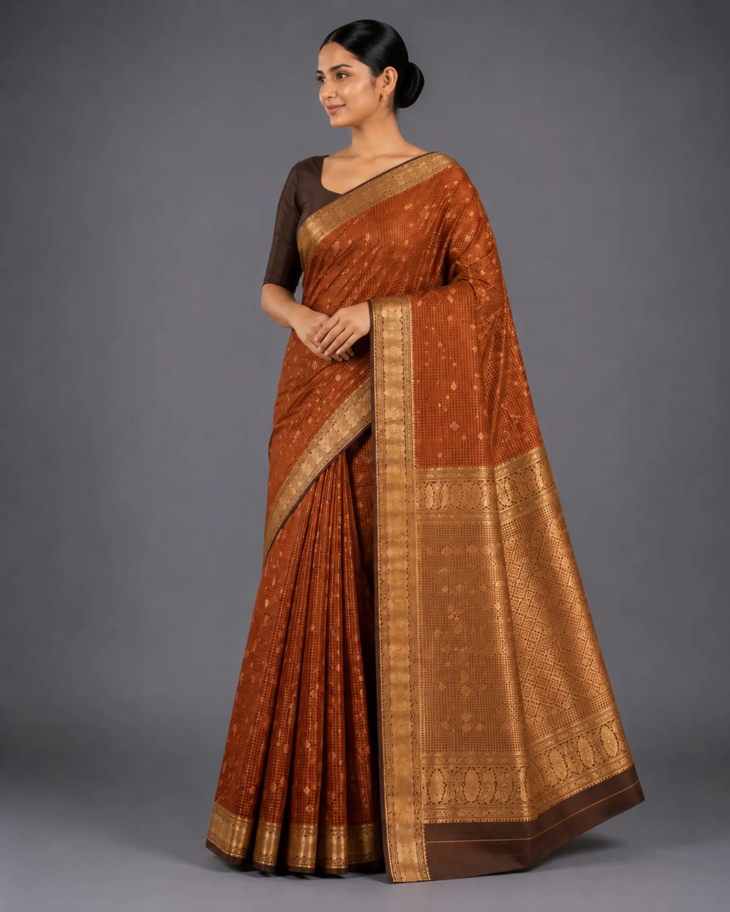 Rust Orange Powerloom Silk Saree with Kanjivaram Border