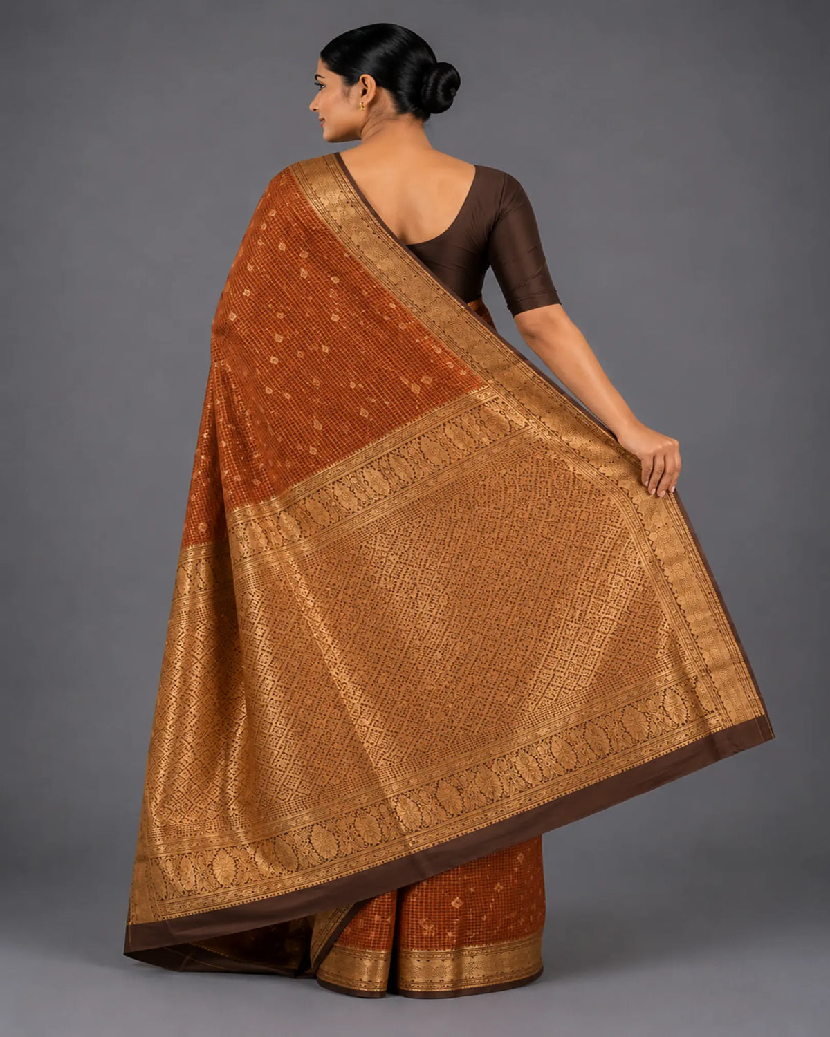 Rust Orange Powerloom Silk Saree with Kanjivaram Border