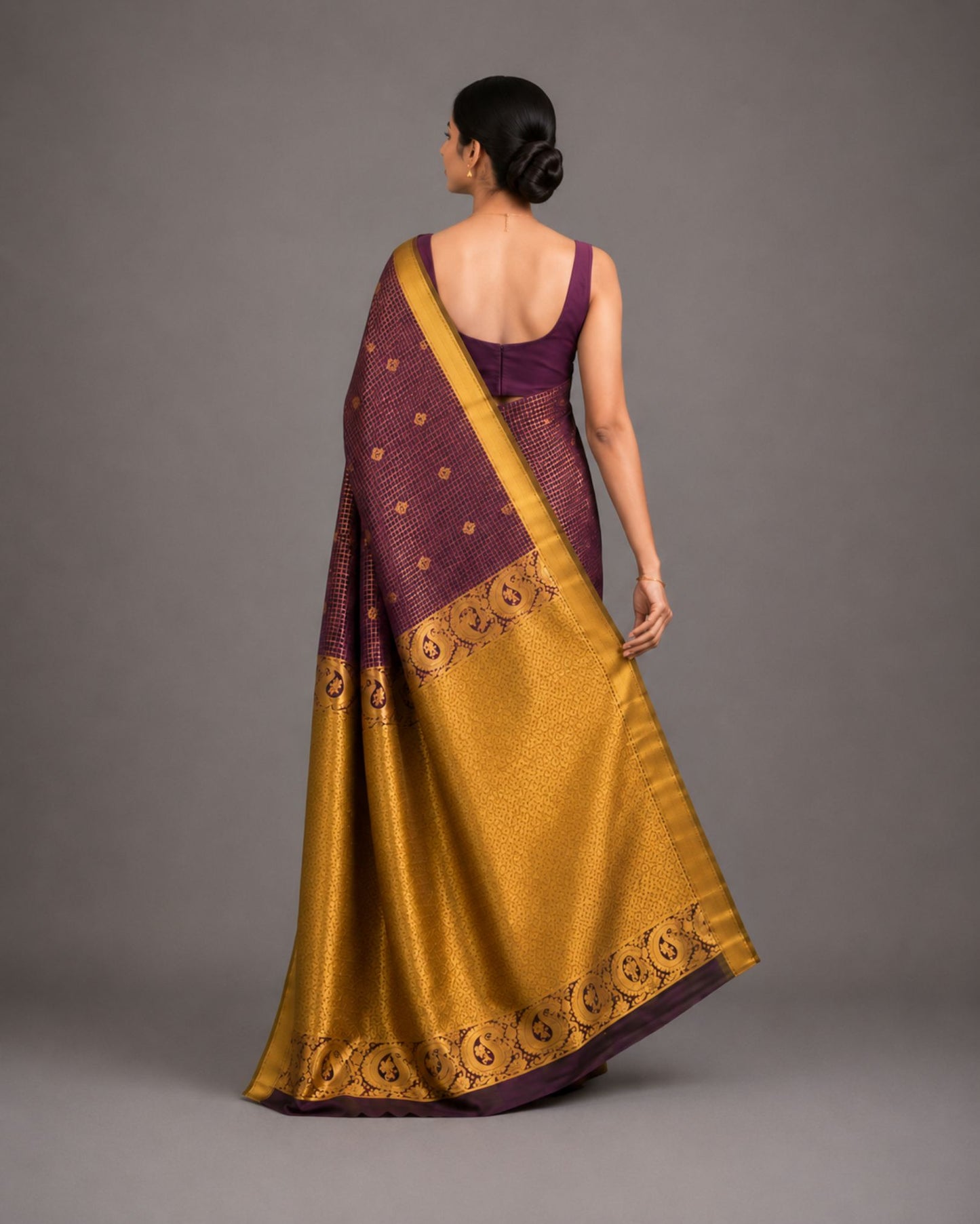 Deep Purple Powerloom Silk Saree with Gold Bentex Border