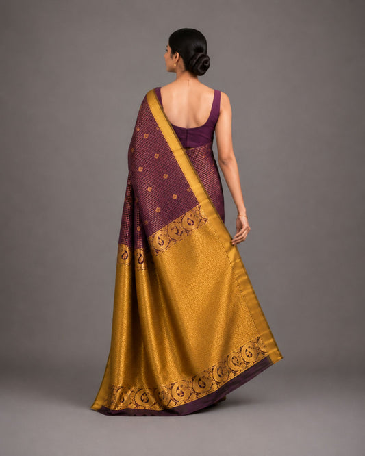 Deep Purple Powerloom Silk Saree with Gold Bentex Border