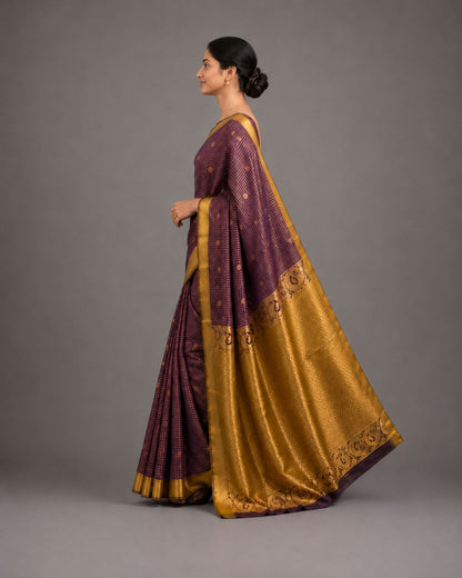 Deep Purple Powerloom Silk Saree with Gold Bentex Border