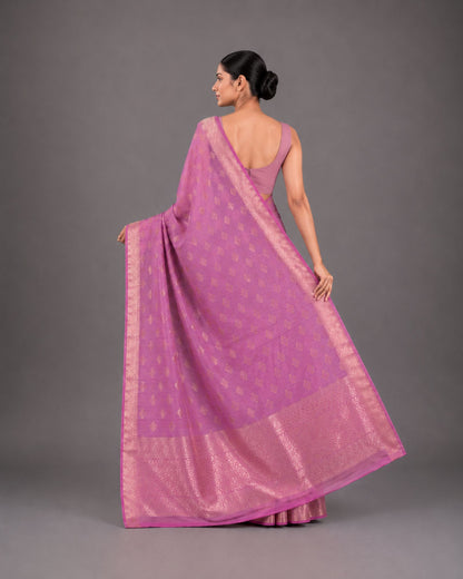 Pink Soft Crepe Silk Saree with Woven Zari Butis
