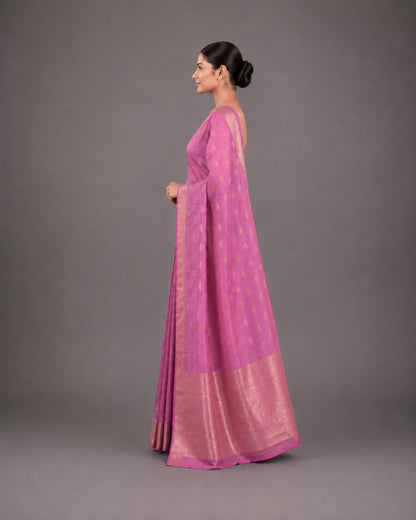 Pink Soft Crepe Silk Saree with Woven Zari Butis